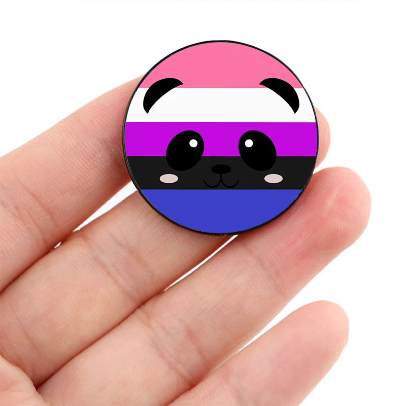 

Genderfluid Pride Panda Pin Custom Brooches Shirt Lapel teacher tote Bag backpacks Badge Cartoon gift brooches pins for women