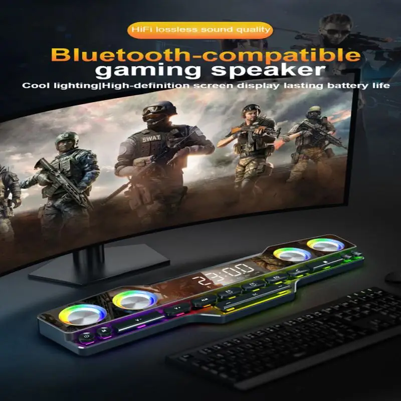 

Новинка 2023, новые беспроводные игровые колонки, совместимые с Bluetooth, Hi-Fi сабвуфер, объемные компьютерные колонки со стандартным отображением часов