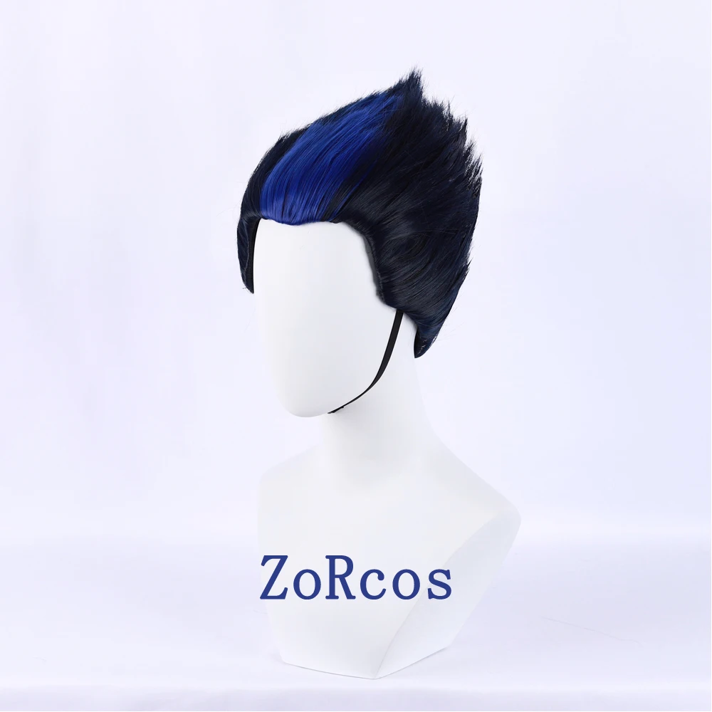 Game Valorant Yoru Cosplay Wig Short Dark Blue Wigs Heat Resistant Synthetic Hair Halloween Role Play + Cap |