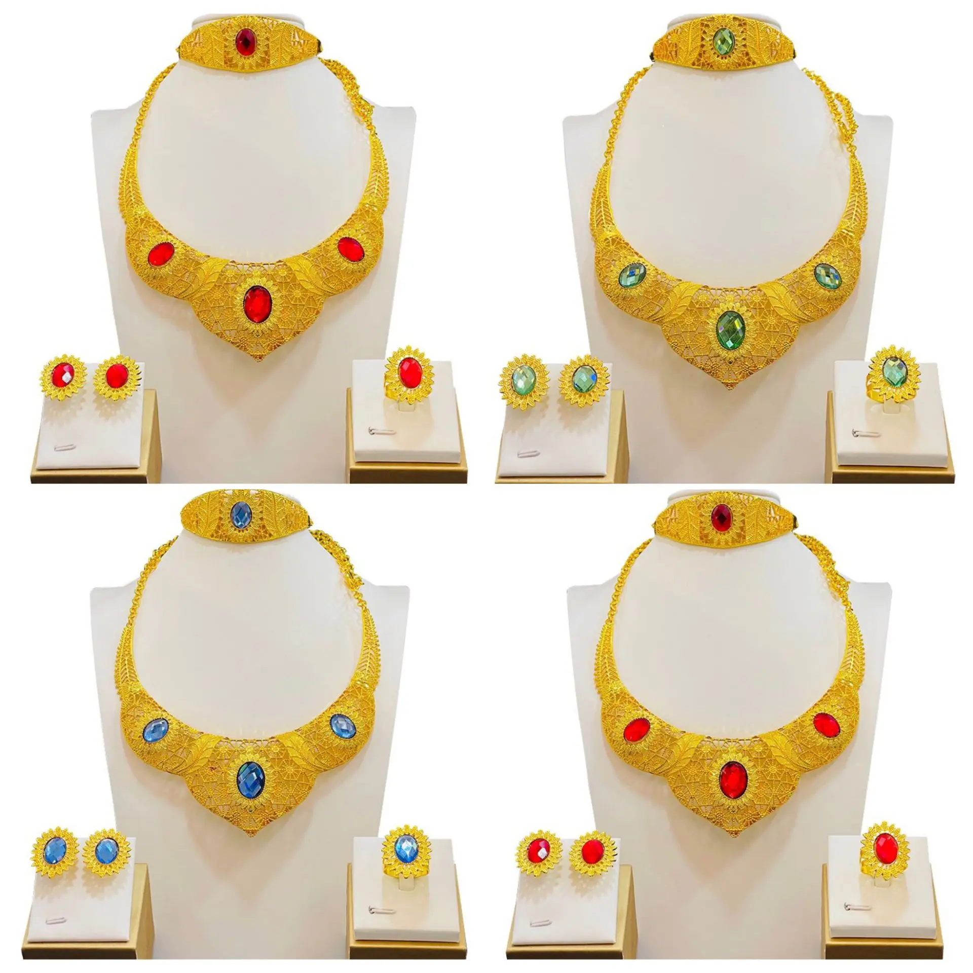 

Ethiopian 24K Gold Plated Jewelry Set For Women Bridal Dubai Jewellery Wedding Brazilian Eritrean African Earring Necklace Set