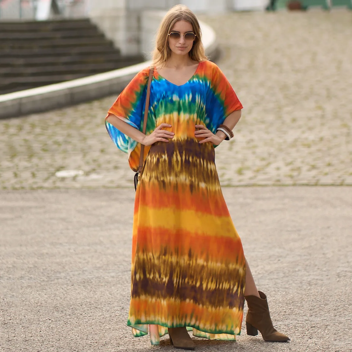 

Plus Size Kaftan Tunic Long Maxi Beach Dress Casual Digital Print Swimsuit Cover Up Beach Caftan Dresses Mujer Pareos De Playa