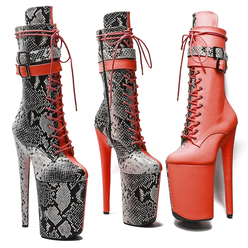 Leecabe  23CM/9inches color matching  Extreme High Heels Platform Boots Lace Up Sexy Pole Dancing Ankle Boots women boot 4BY