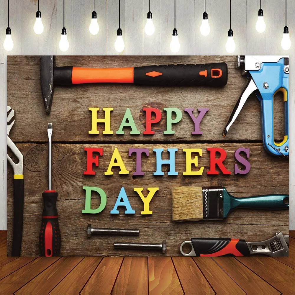 

Happy Father's Day Party Banner Decor Backdrop I Iove Dad Retro Wood Photo Fixing Tools Studio Prop Background for Photography