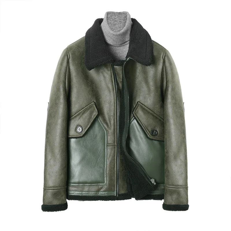 

casacas para hombre jacket men Menswear Thickened Cashmere Imitation Lamb Fur One Casual PU leather Motorcycle Collar