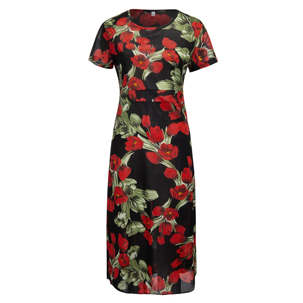 

Женское платье с коротким рукавом и круглым вырезом