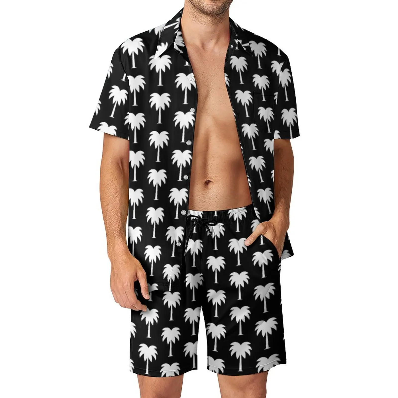

Пляжный Мужской комплект с принтом тропическая Пальма Гавайская Повседневная рубашка комплект с короткими рукавами графические шорты летний пляжный костюм Женский 3XL