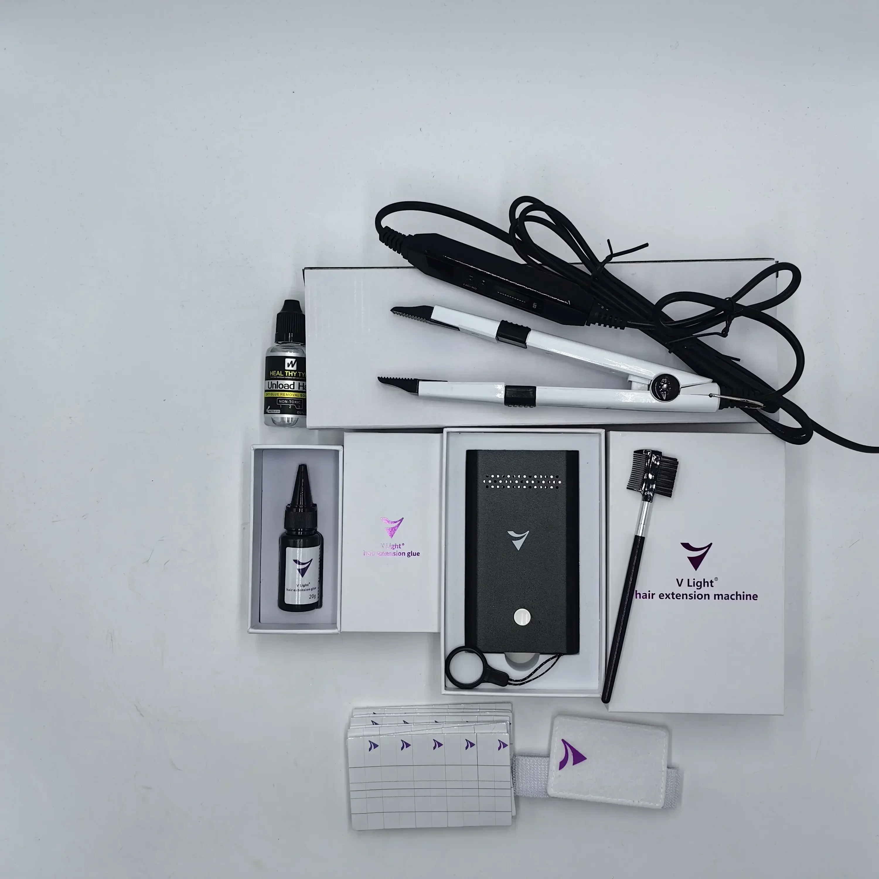Máquinarafo v-light juego de herramientas blancas pegamento exten Stim cabello con luz en V Valle