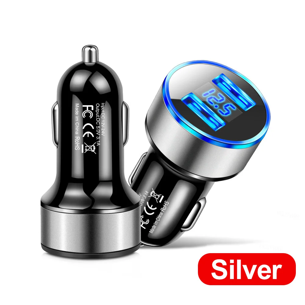 

10/20pcs 3.1A Dual Usb Ports Led Display Car Charger Power Adapters For IPhone 12 13 14 Pro max Samsung S22 htc android phone