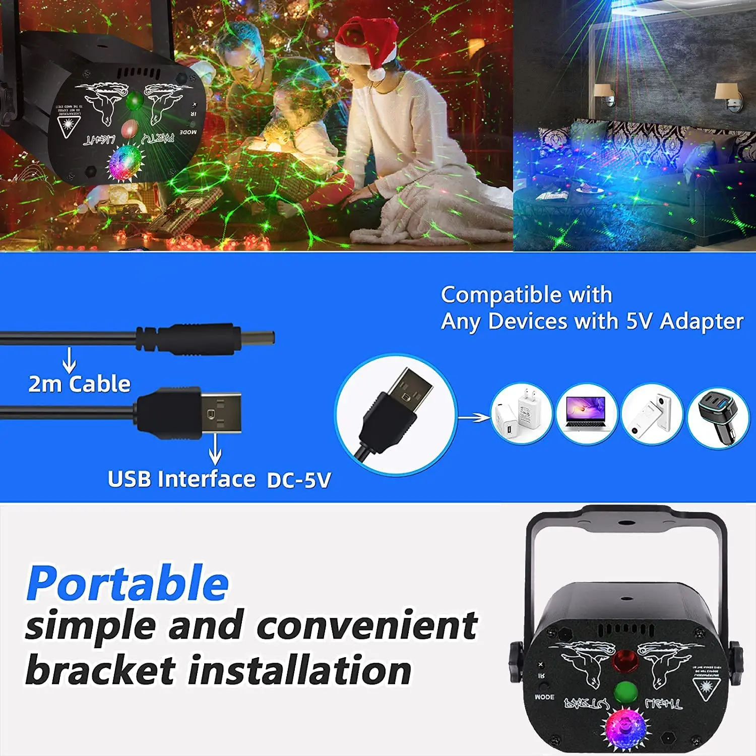 Mini RGB Laser Projector Light Party Club Lamp USB Rechargeable DJ LED Stage Disco Red Blue Green Wedding Birthday |
