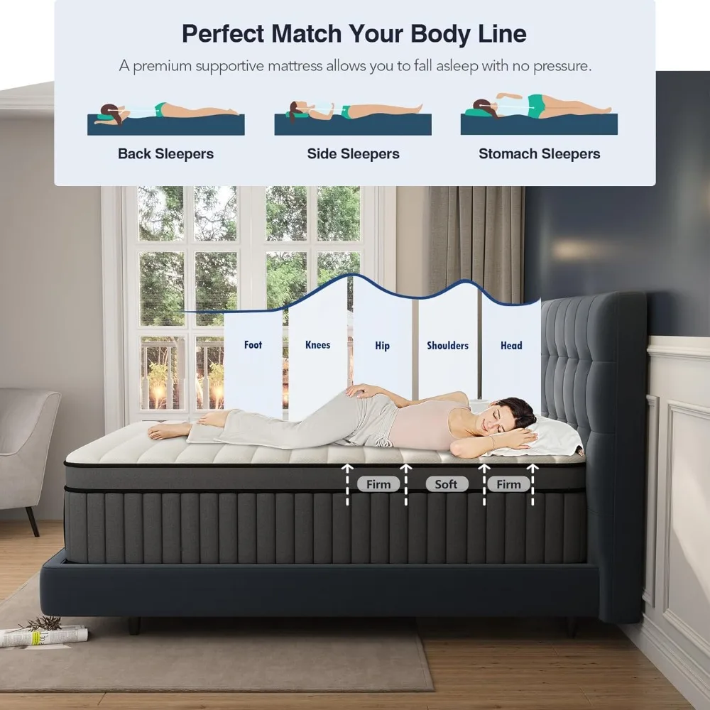 Обновленный усиленный 14-дюймовый гибридный матрас King в коробке Size с пеной