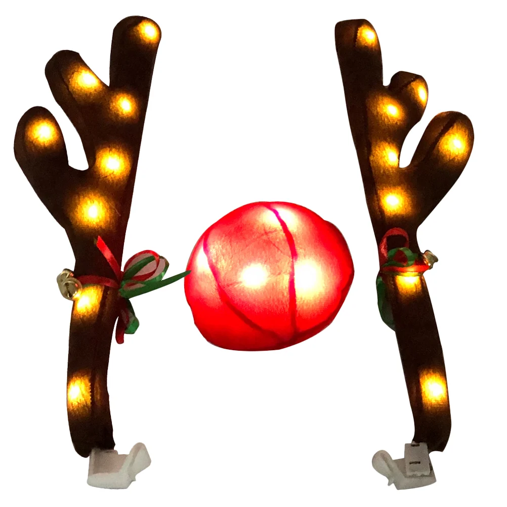 

Car Luminous Antlers Black Head Strips Nose Vehicle Front Grille Decor LED Christmas Reindeer Kit Light