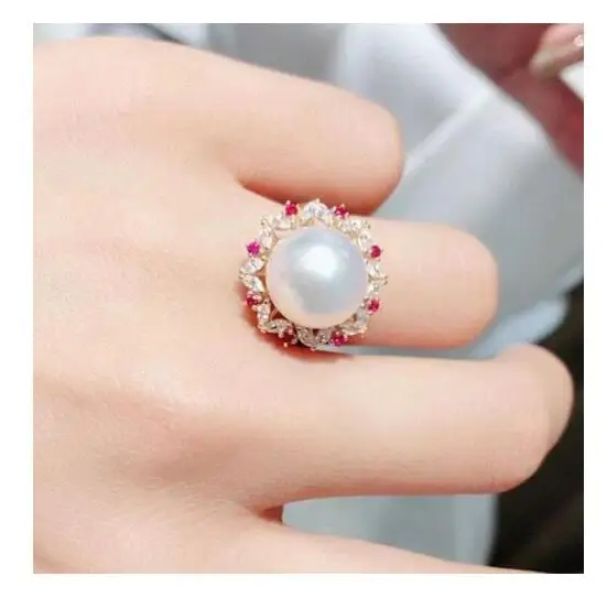 

Gorgeous HUGE AAAA 12-13mm natural south sea White stud pearl ring 925s