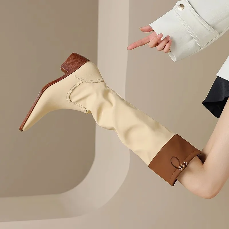 

Autumn Long Boots Women Block Heeled Knight Boots Thigh High White Boots