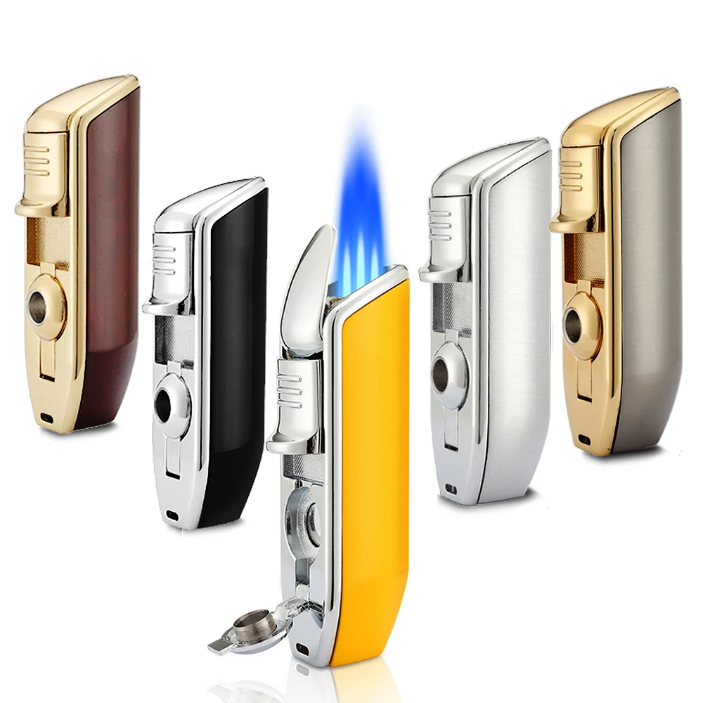 3 Jet Blue Flame Torch Lighters For Cigar With Punch Drill Cigar Cutter