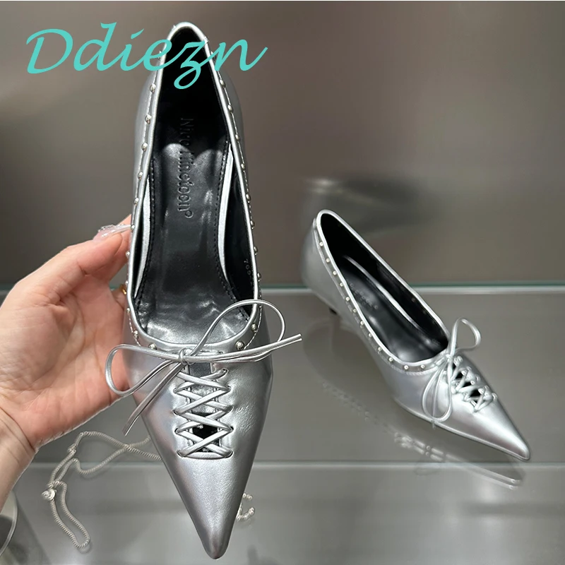 

Fashion Rivet Women Pumps Pointed Toe Female Shoes Slip-On Shallow Footwear 2023 Casual Outdoor Ladies High Heels Shoes