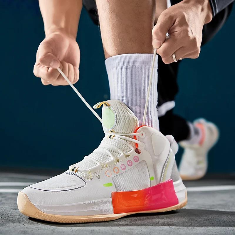 High Quality White Basketball Shoes for Men Unisex Cushioning Anti-Friction Sport Shoes Professional Basketball Sneaker Men 2023