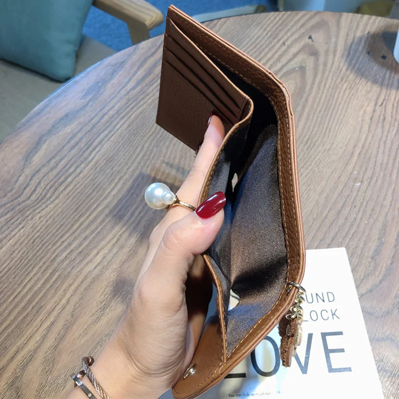 Fashion Envelope Short Wallet Women Genuine Leather Purses Letter Print Three-fold Wallet Flower Cowhide Billfold Card Holder