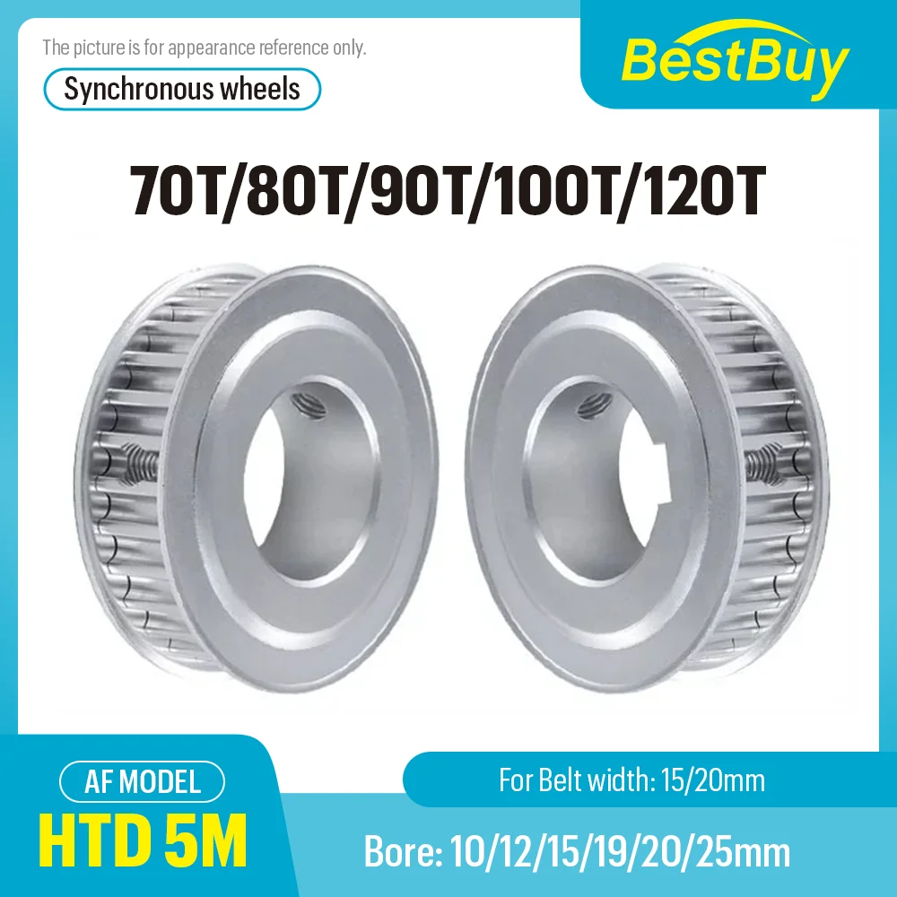 

70T/80T/90T/100T/120 зубьев HTD 5M Тип AF Шкив ГРМ Шаг 5 мм Диаметр 10-25 мм для ремня шириной 15/20 мм, используемый в линейном шкиве 5GT
