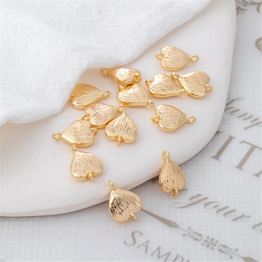 

14K gold package, color protection, wire drawing, double hanging love 7.5 * 10mm manual diy jewelry, link pendant accessories