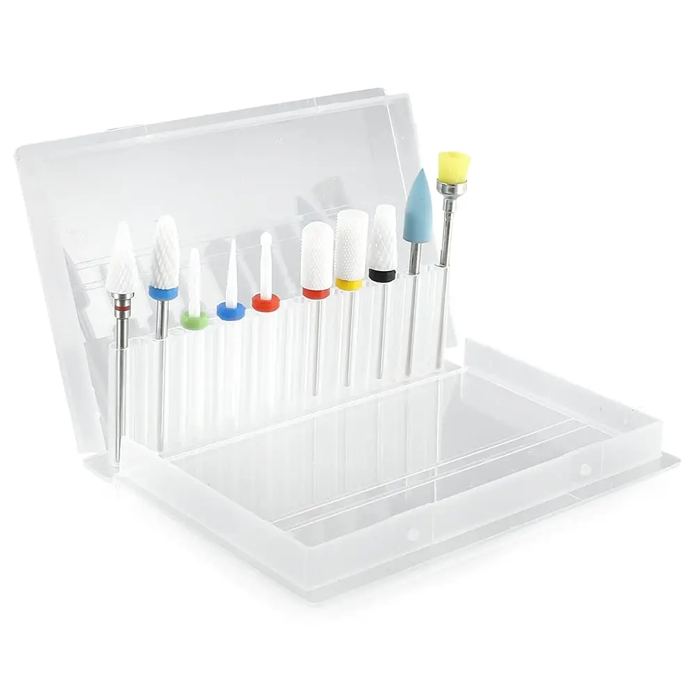 

10PCS Nail Drill Bits Set Professional 3/32 Inch Electric Manicure Drill Bits Cuticle Remover Bits Kit with Case for Women