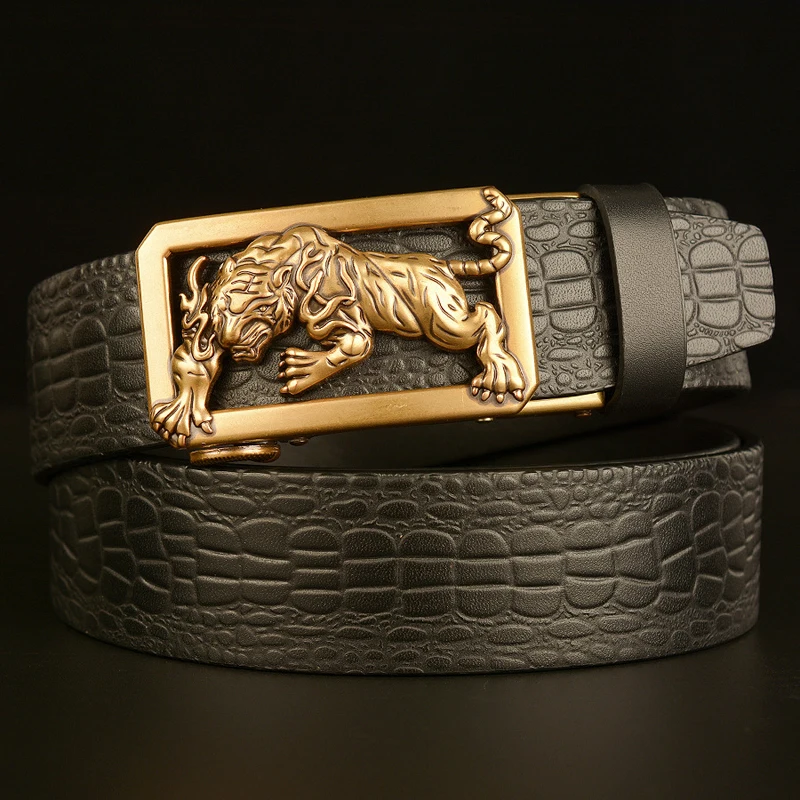 High Quality Cowskin Leather Belts Strap Male Retro Automatic Buckle Belt for Business Men Tiger Designer Belt Men