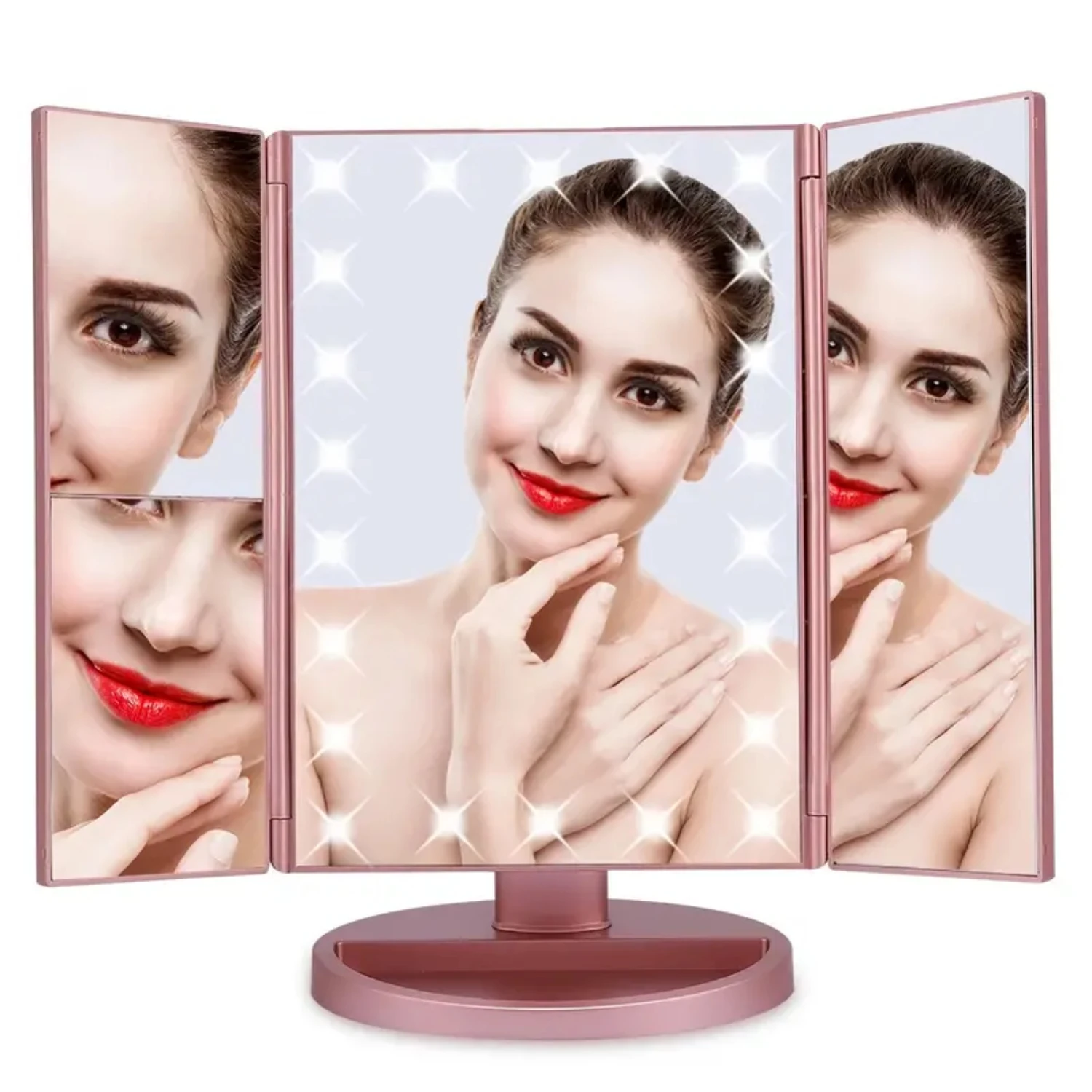 Portable Tri-fold Lighted Vanity Makeup Mirror with 3x/2x/1x Magnification Bright LEDs Light and Easy-to-Use Touch Screen Techn