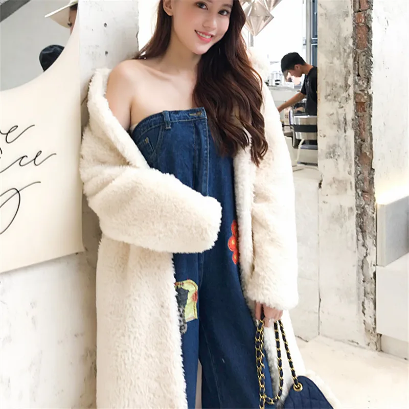 Зимние толстые теплые зернистые кашемировые шубы женские молочно-белые длинные