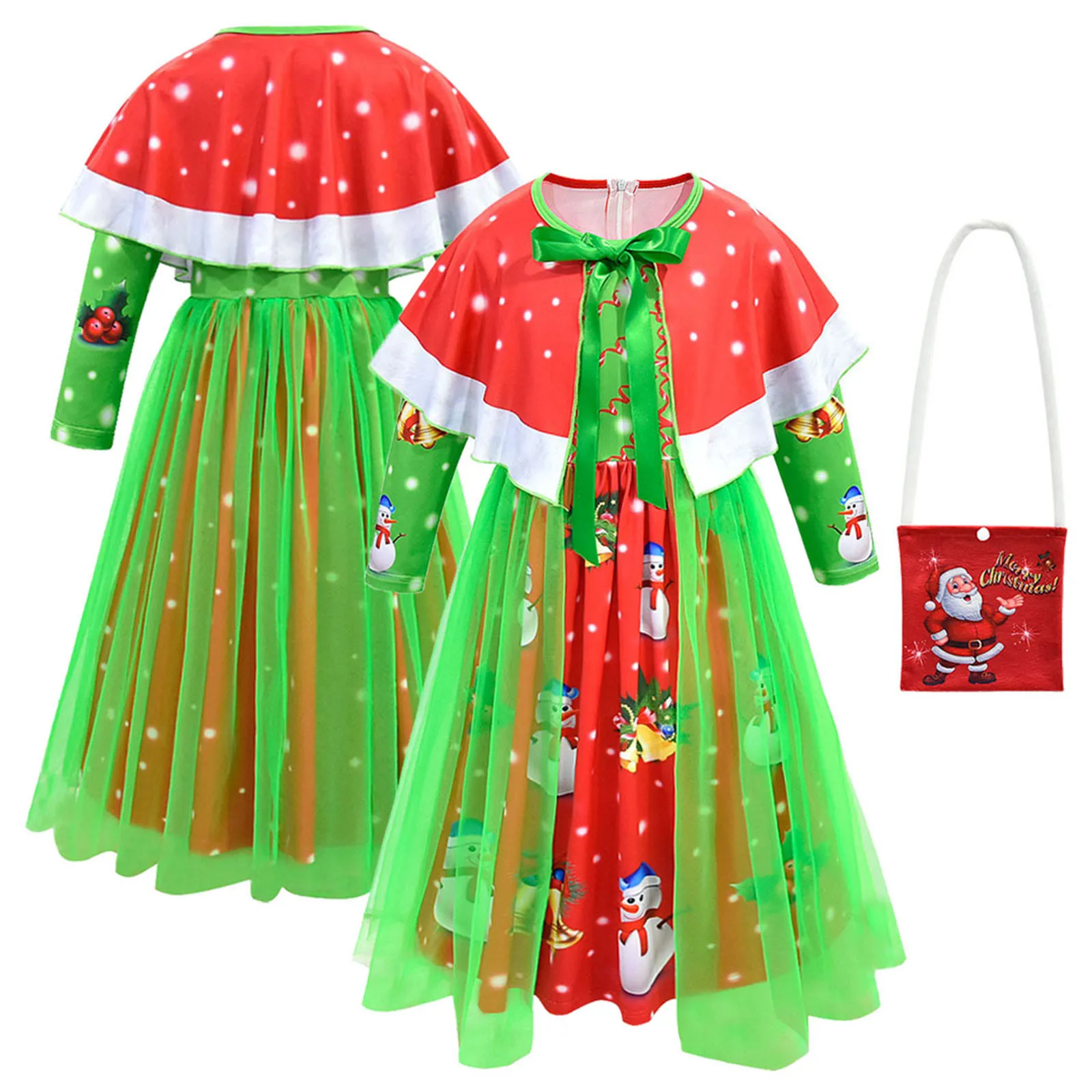 Милый рождественский костюм с мультяшным принтом для маленьких девочек