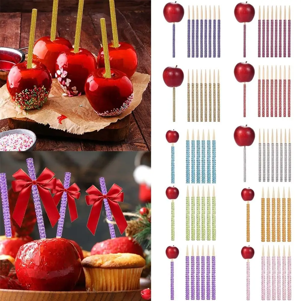 

12 Pcs Rhinestone Bling Bamboo Candy Apple Sticks for Gold Cake Pop Chocolate Caramel Apple Sticks Birthday Party Candy Making