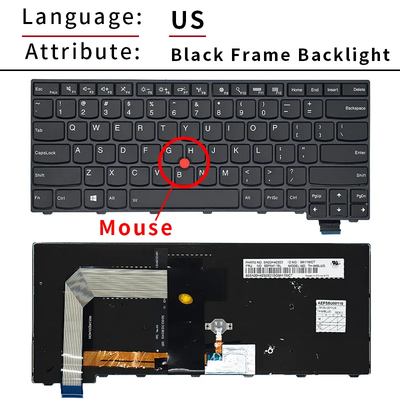 Клавиатура ноутбука США для Lenovo ThinkPad T470 T480 T460S T470S, новая английская клавиатура для ноутбука S2 с подсветкой (art.: 3920cf45ecd57) - 3920cf45ecd57