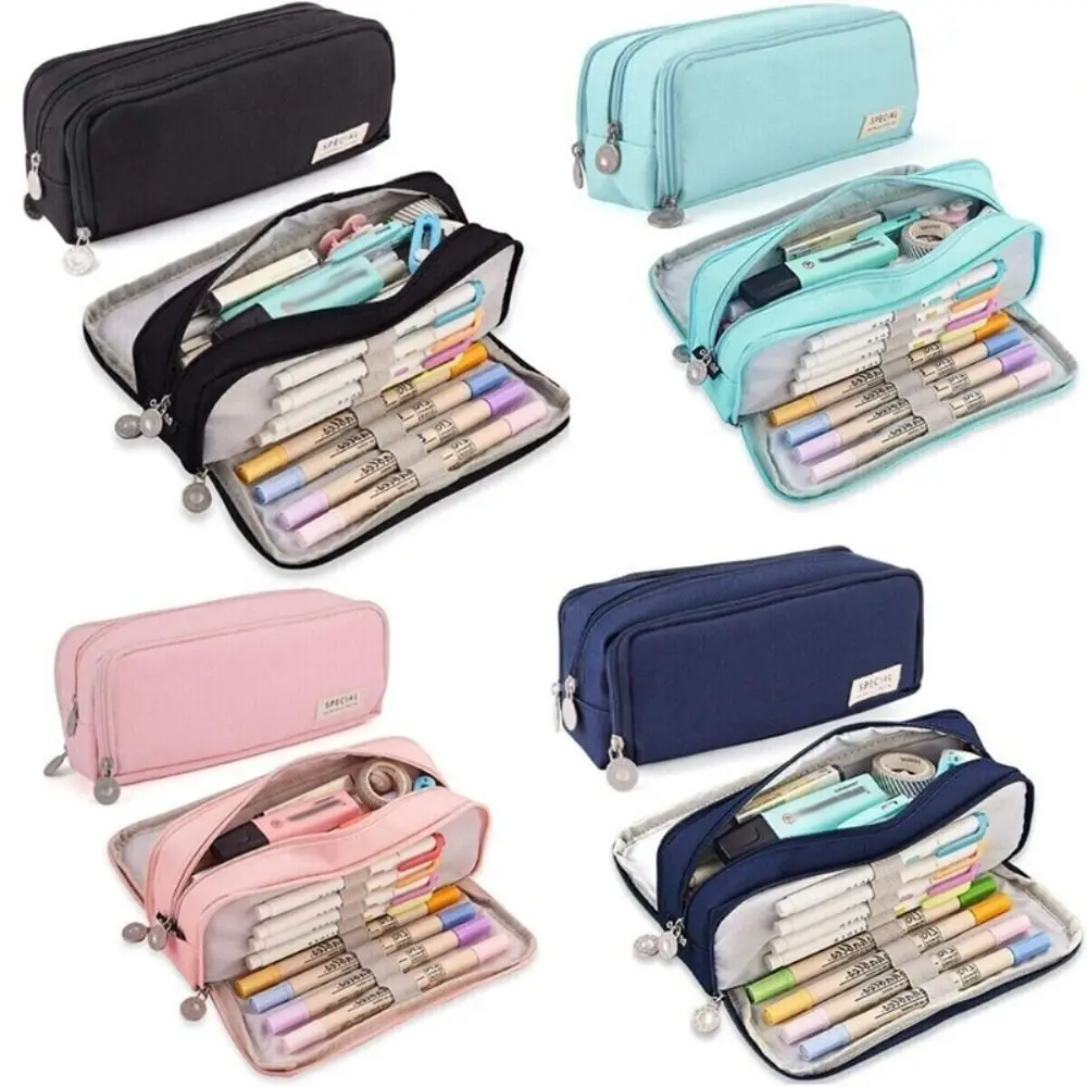 

Double Sided Zip Pencil Case Cute 3 Compartments Large Capacity Pencil Pouch Storage Bag Gift Accessories