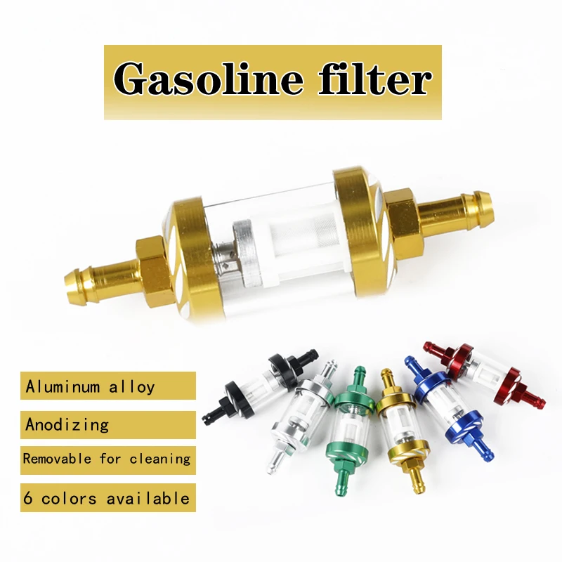 

New Motorcycle Gas Fuel Gasoline Oil Filter Moto Accessories for ATV Dirt Pit Bike Motocross 8mm/0.31" CNC Aluminum Alloy Glass