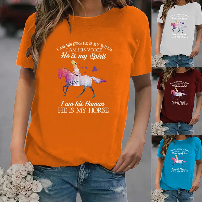 

Женская футболка с коротким рукавом, круглым вырезом и принтом