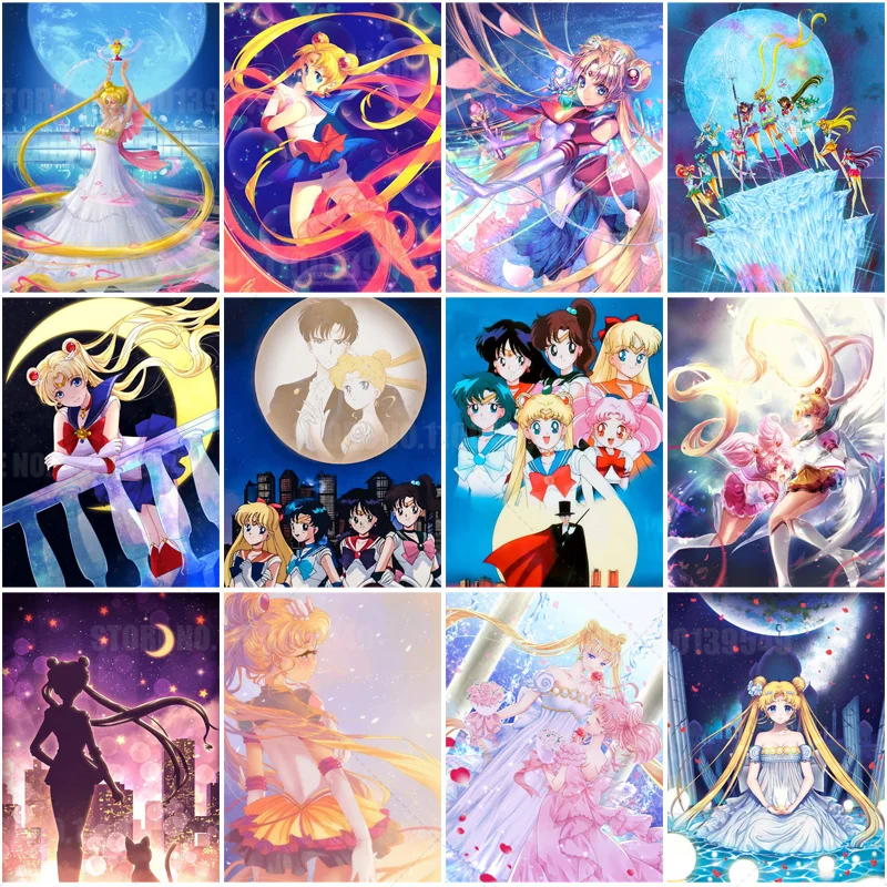 

Japanese Classic Anime Series Sailor Moon Canvas Painting Poster and Print Wall Art Pictures Gifts For Bedroom Home Decoration