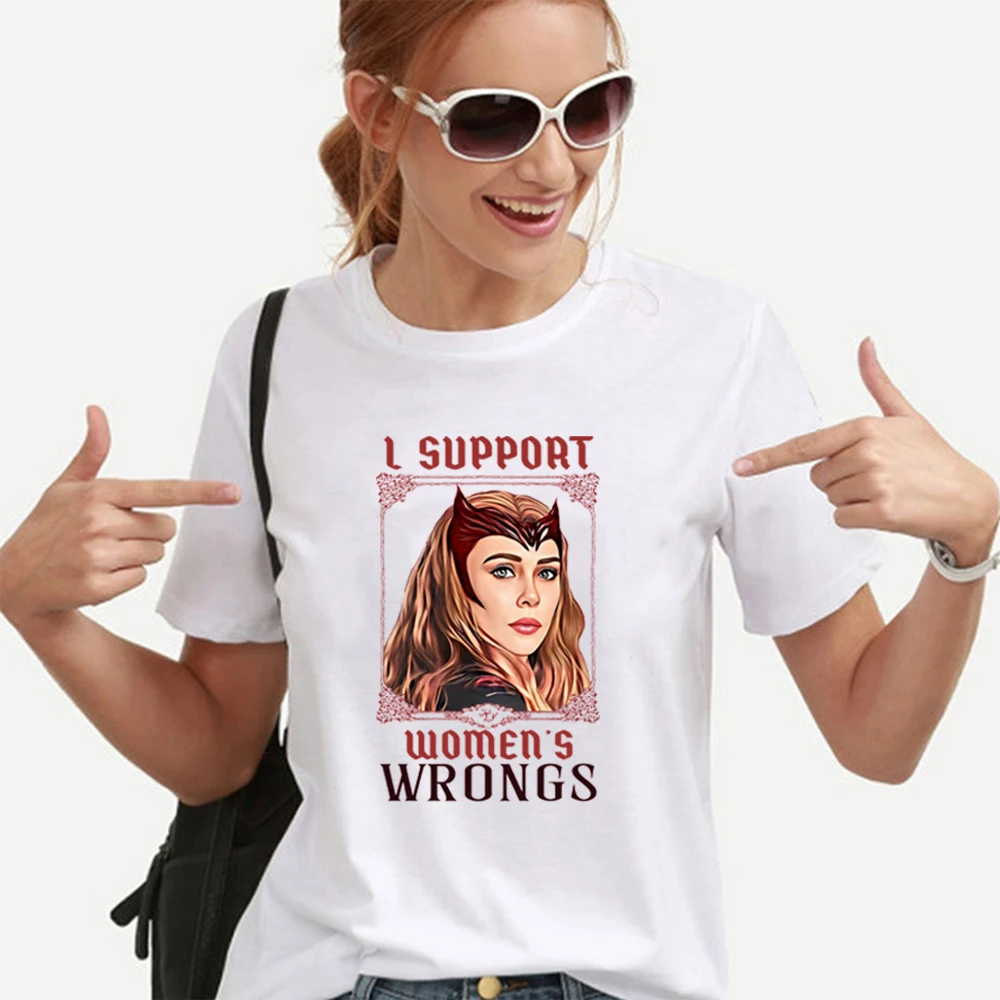 I Support Women's Wrongs Wanda Maximoff Scarlet Witch T Shirt Gift for Men Women Tee Shirt Short Sleeve Tshirt Superhero Tops