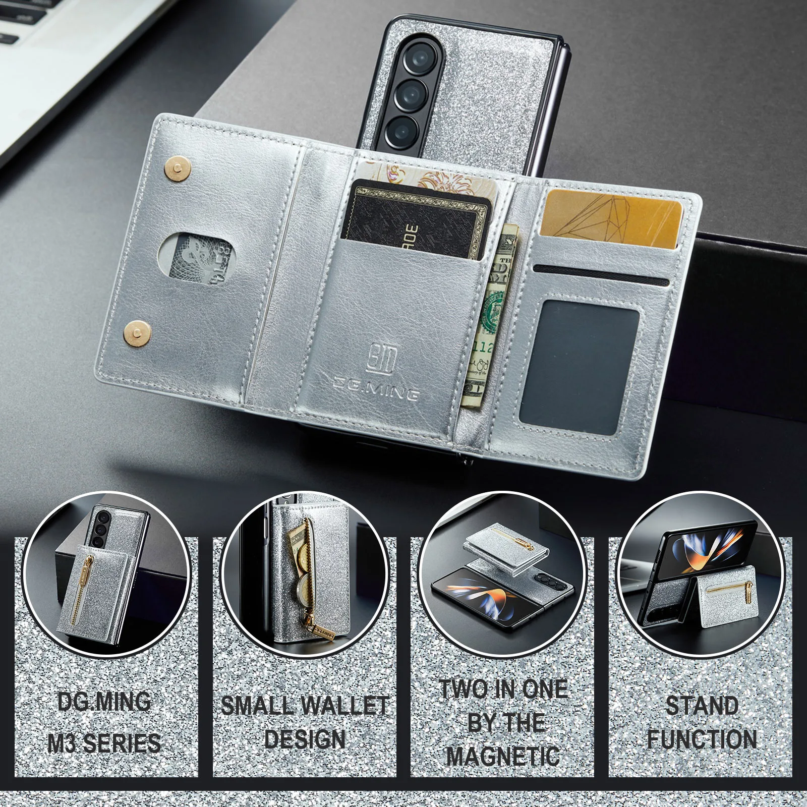 Блестящий кожаный чехол на магнитной застежке для Samsung Galaxy Z Fold 4 3 Fold4 Fold3