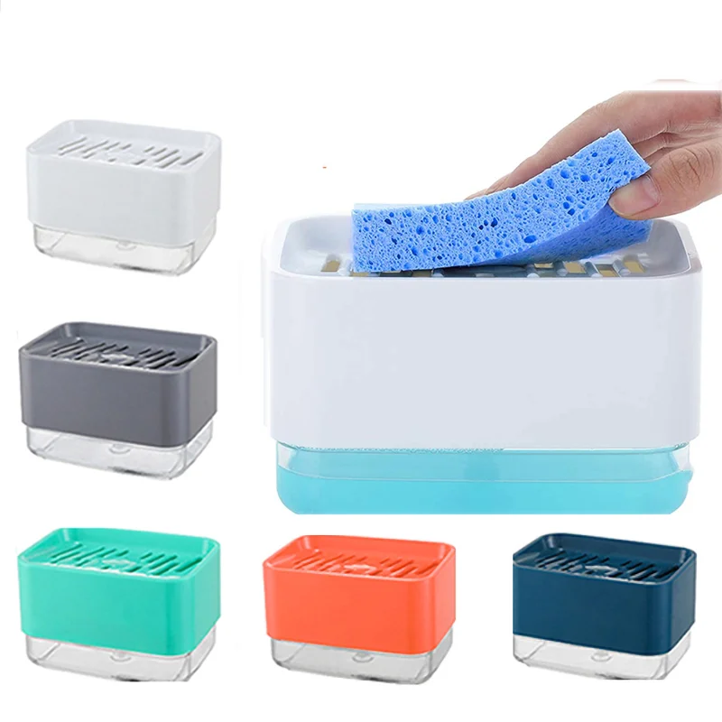 

330ML Hand Soap Pump Dispenser Kitchen Dish Liquid Soap Press Box with Sponge Holder Home Cleaner Container