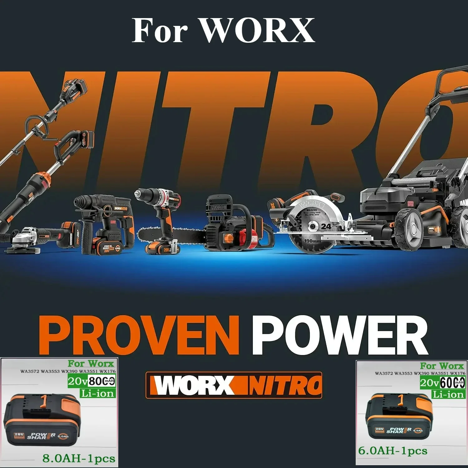 Фото Оригинальный сменный аккумулятор 20 В 8000 мАч для Worx WA3014 WA3551 WG630 WG629 WX372 WX390 WX394 WX550 WX858, аккумулятор для электроинструментов №3