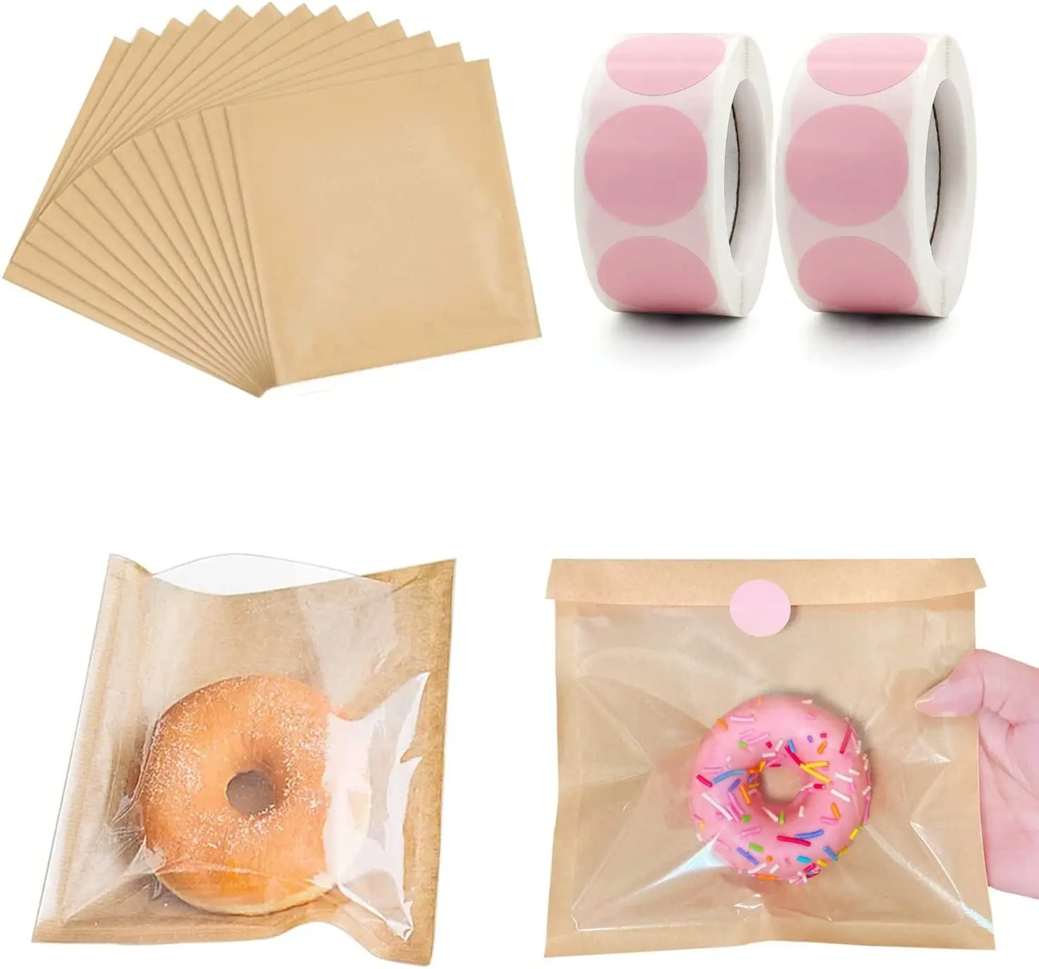 

7,1x7,5 дюйма, 100 упаковок, хлебобулочные пакеты с окошком, Кондитерские пакеты, пищевые пакеты из крафт-бумаги для печенья, пончиков, сэндвичей
