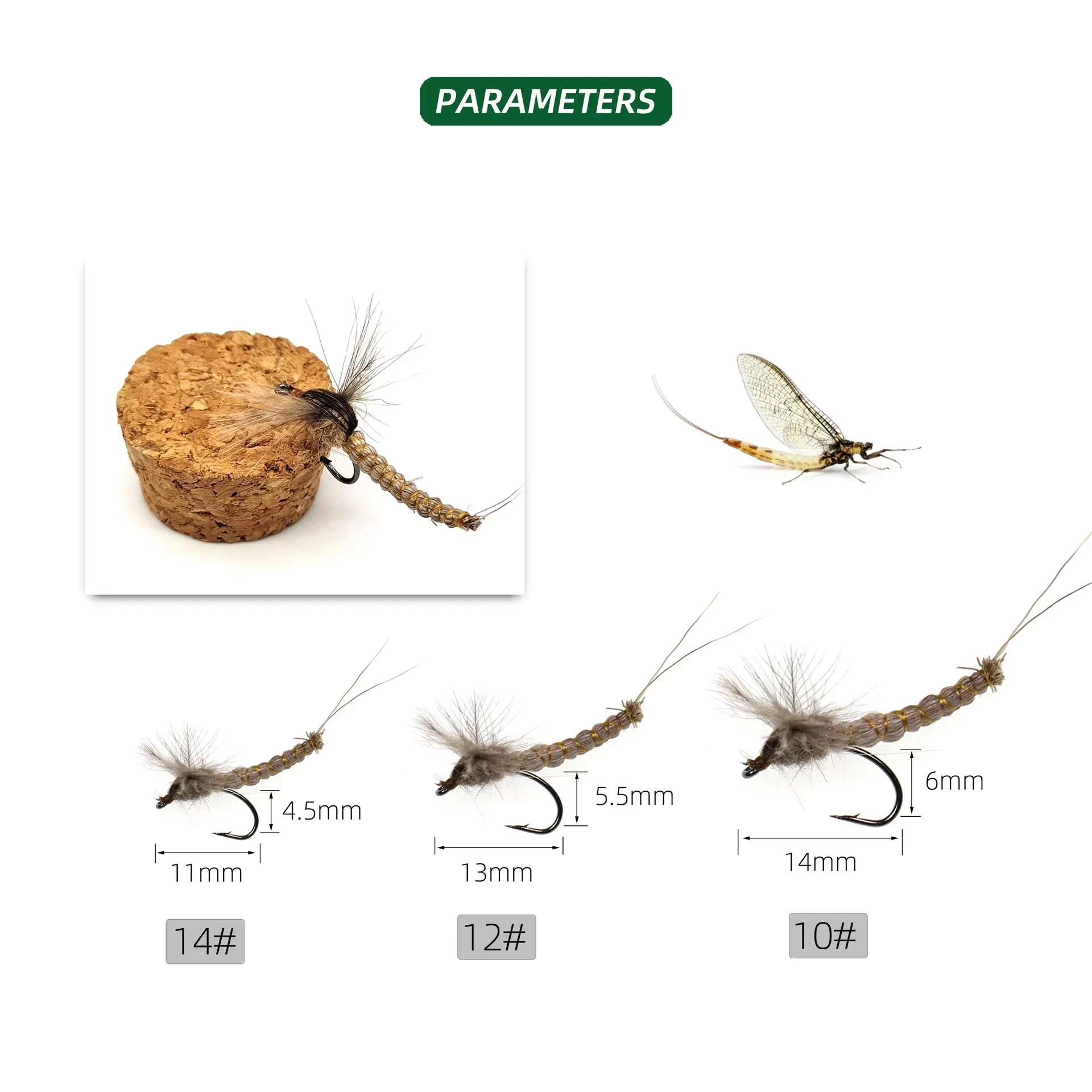 Фото 3шт CDC Feather Wing Mayfly # 10 # 12 # 14 сухих мушек для ловли нахлыстом, крючок для вязания мушек из оленьей шерсти для реки, форели, окуня, лосося №2