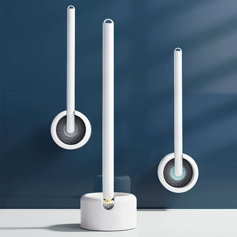 

Вращающаяся щетка для унитаза, без мертвых углов, бытовой бесшумный пробойник, настенная подвесная силиконовая Щетка с длинной ручкой, набо...