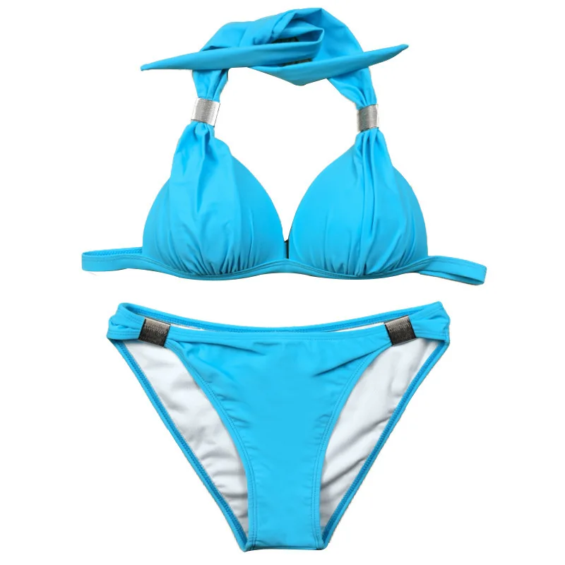 Swimsuit Triangle Bikini Set Women Swimwear Halter Bathing Suits Bandage Beachwear Pcs Sexy Summer  Bra Tie Side String Thong Be