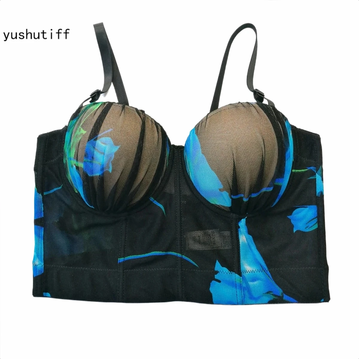 

Летний 2022 сексуальный прозрачный женский корсет с чашками для ночного клуба и вечерние, женский бюстгальтер на бретелях, короткий топ с эфф...