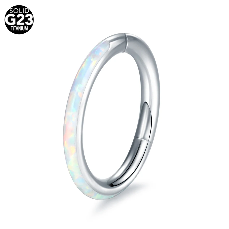 

1PC Titanium Opal Stone Septum Piercing Nose Earrings High Quality Segment Clicker Ear Cartilage Tragus Helix Daith Jewelry