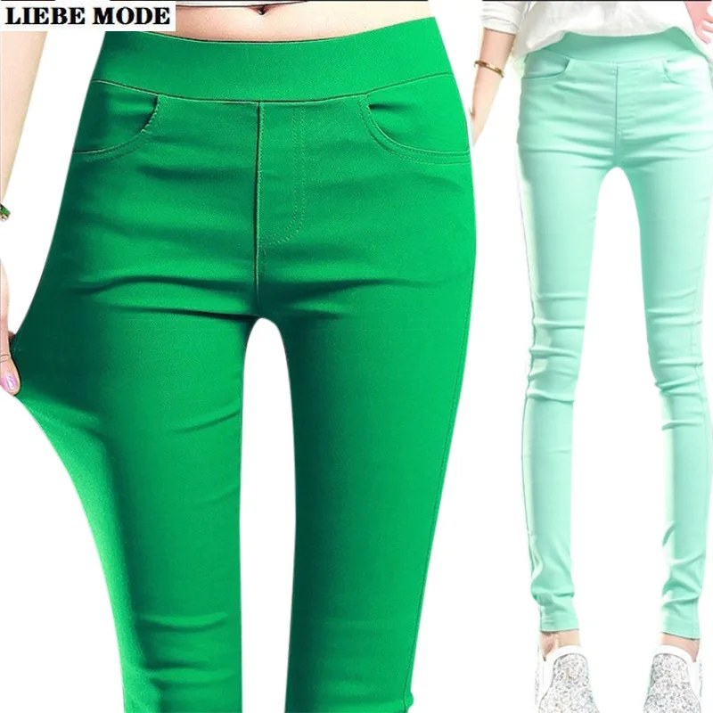 Candy Color Women's Stretch Pencil Pants for Women Elastic H