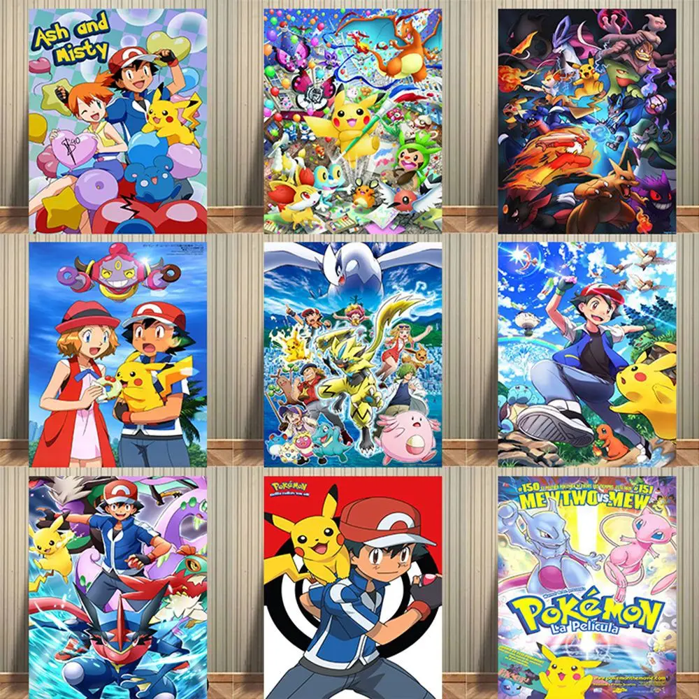 Pokemon Cartoon Paper Poster Cute Pikachu Wallpaper Painting Charizard Squirtle Eevee Wall DecorativeWall Art Children's ToyGift