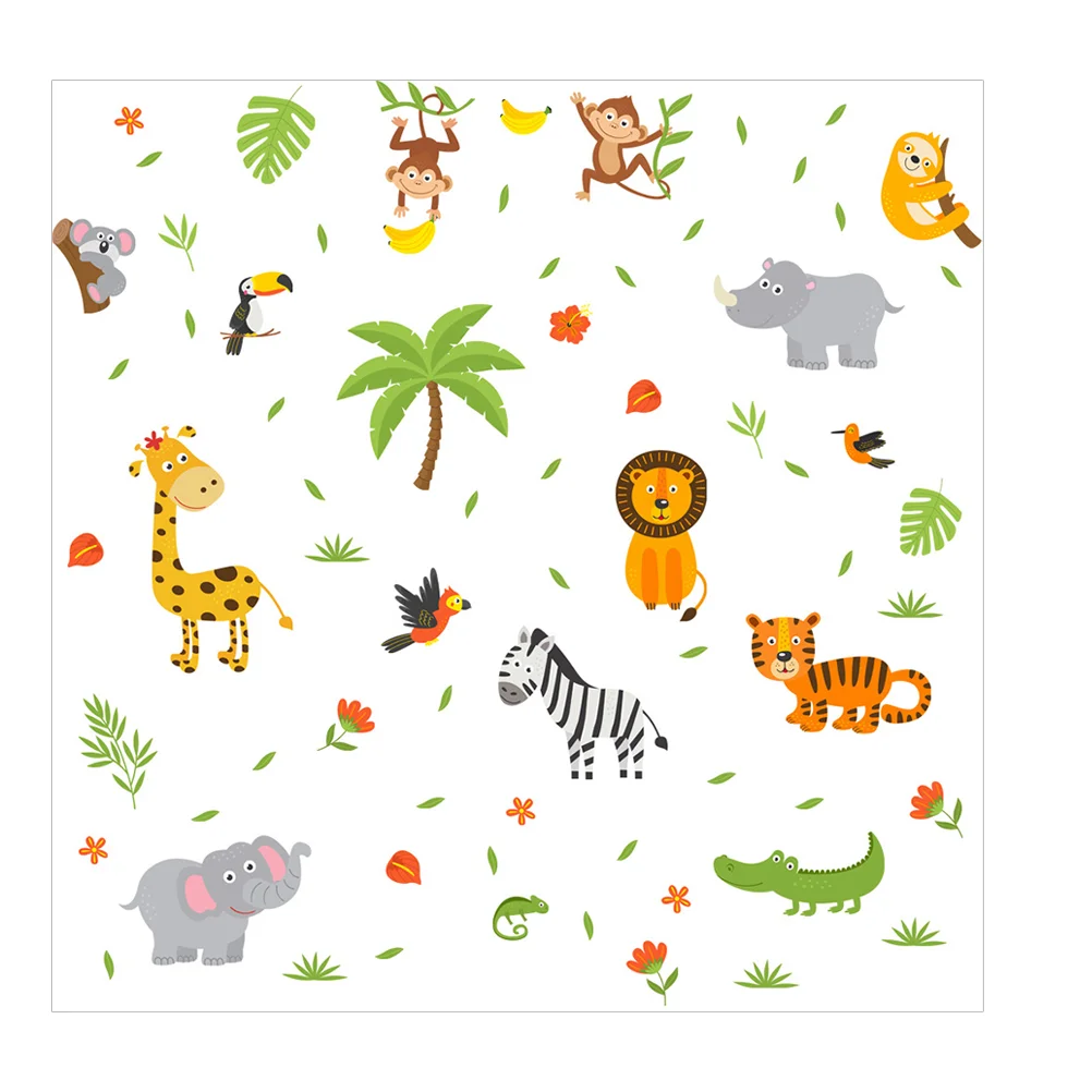

Animal Wall Window Nursery Sticker Decal Stickers Cartoon Background Jungle Decals Animals Mural Wallpaperthemedoor Diy Clings