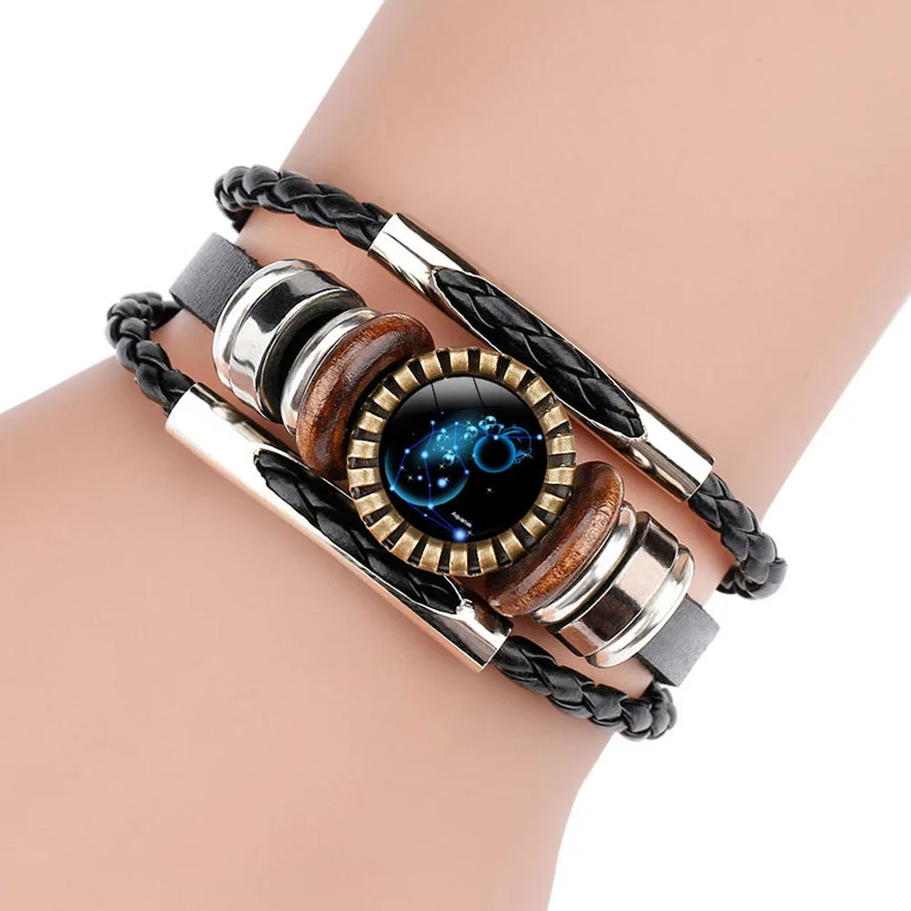 Женские кожаные браслеты 12 созвездий многослойные ручной работы в стиле панк с