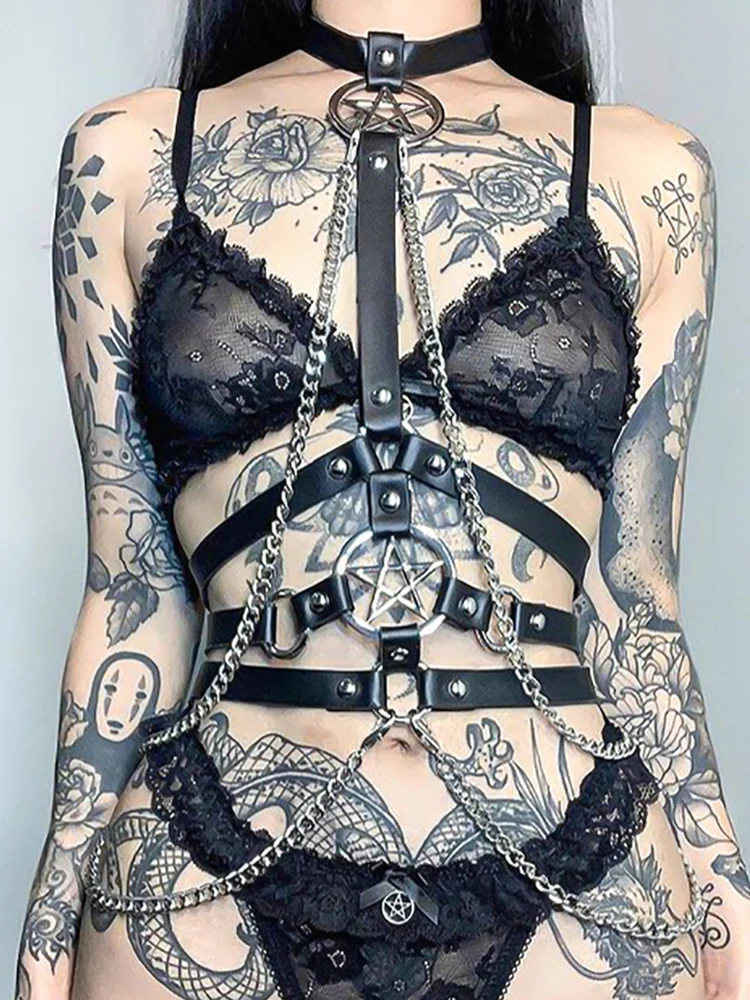 Goth Grunge Pentagram Chain Belts Women Punk Sexy Y2k Harness Female Streetwear Emo Alternative Clothing Gothic Accessories 2022