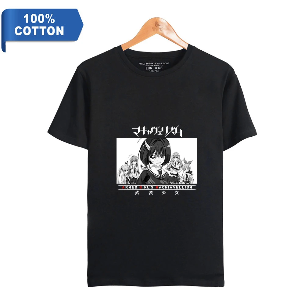 

New Women-clothing Summer T-shirt Japan Anime Armed Girl's Machiavellism 2D Print 100% Cotton Women/Men Clothes Short Sleeve Kaw